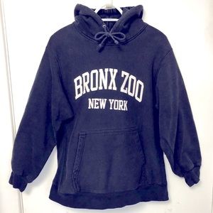 VINTAGE BRONX ZOO NEW YORK 90s REVERSE WEAVE HOODIE SWEATSHIRT NAVY MEDIUM MENS